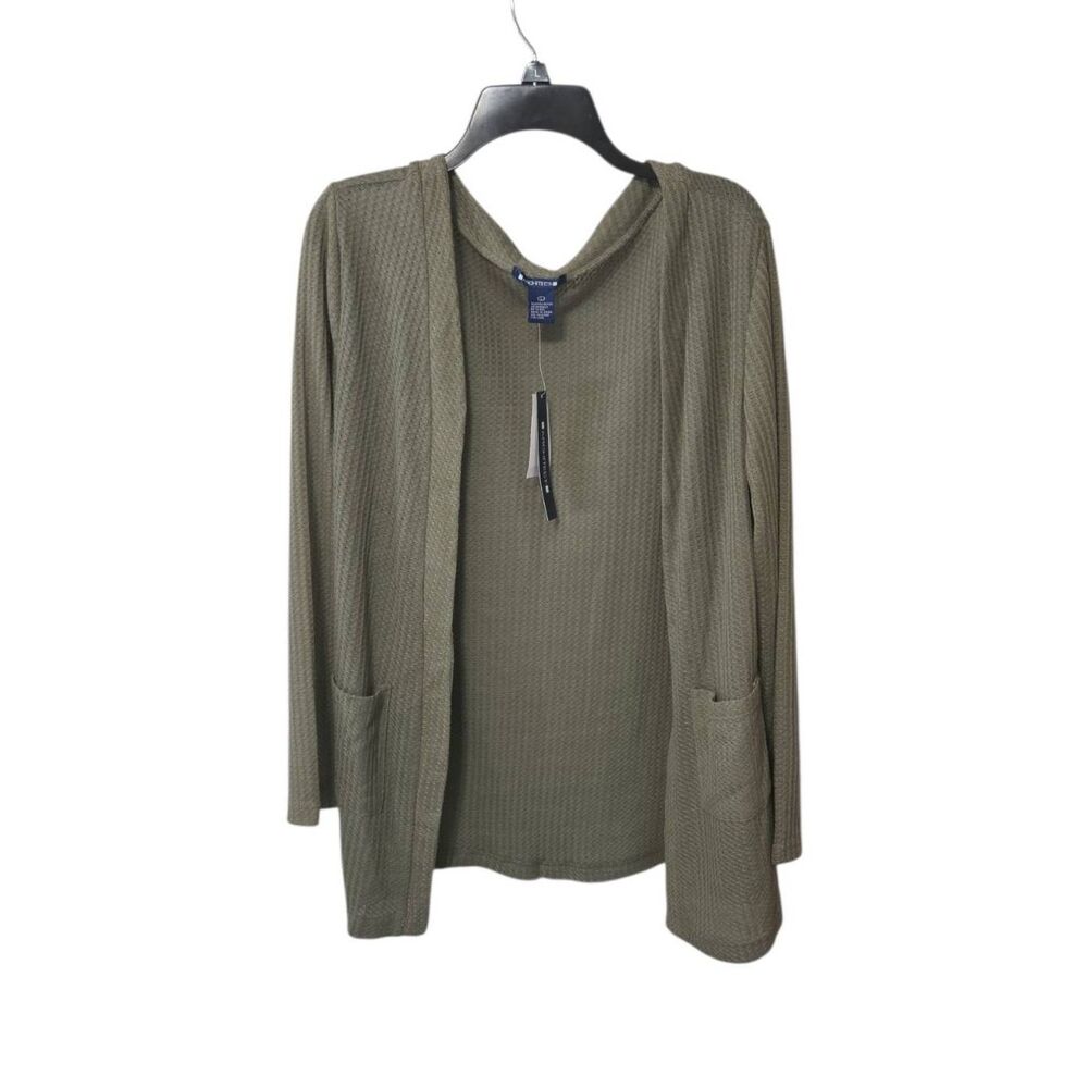 NWT Architect Deep Green Waffle Knit Open Front Cardigan L
